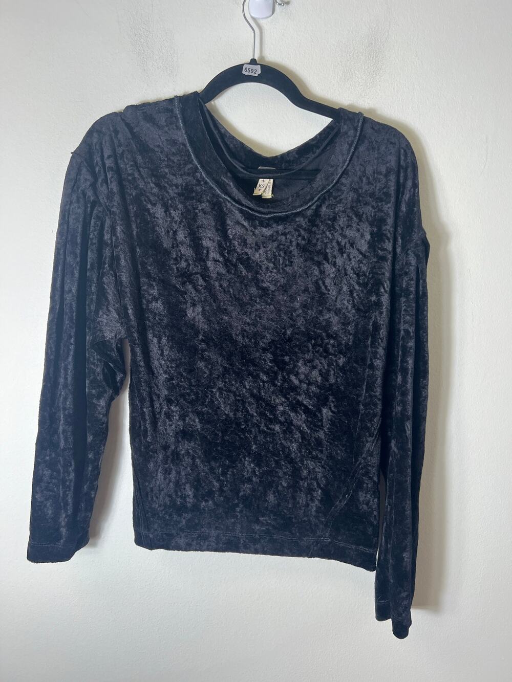 We The Free Black Crushed Velvet Top, Long Sleeve. Generous Fit
